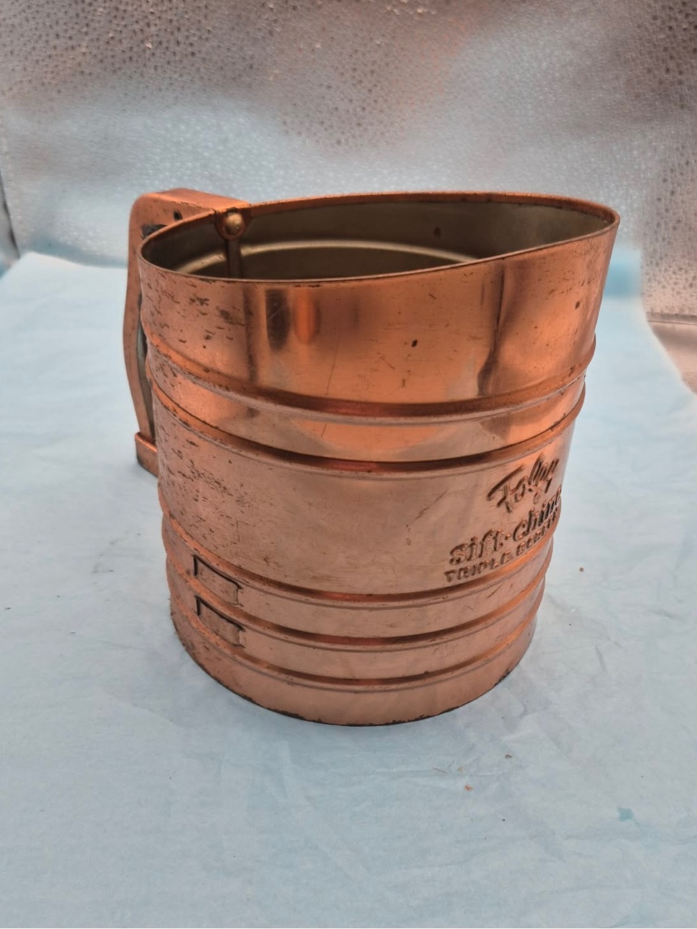 Vintage Copper Sifter 1950s Retro Kitchen Tool FOLEY Sift-Chine Triple Screen